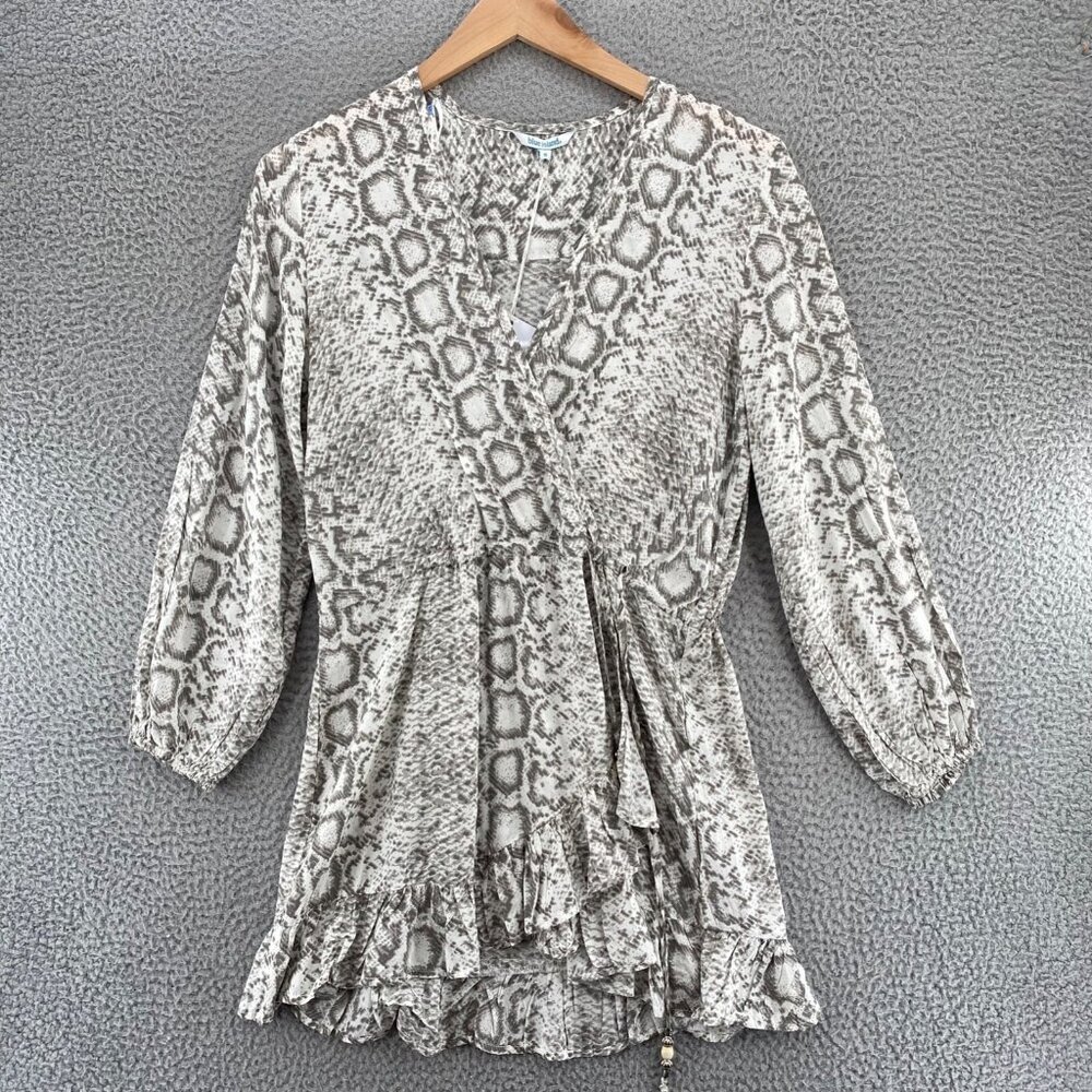 Blue Island Dress Womens Small Gray Snakeskin Fit & Flare Mini Ruffle Cover Up